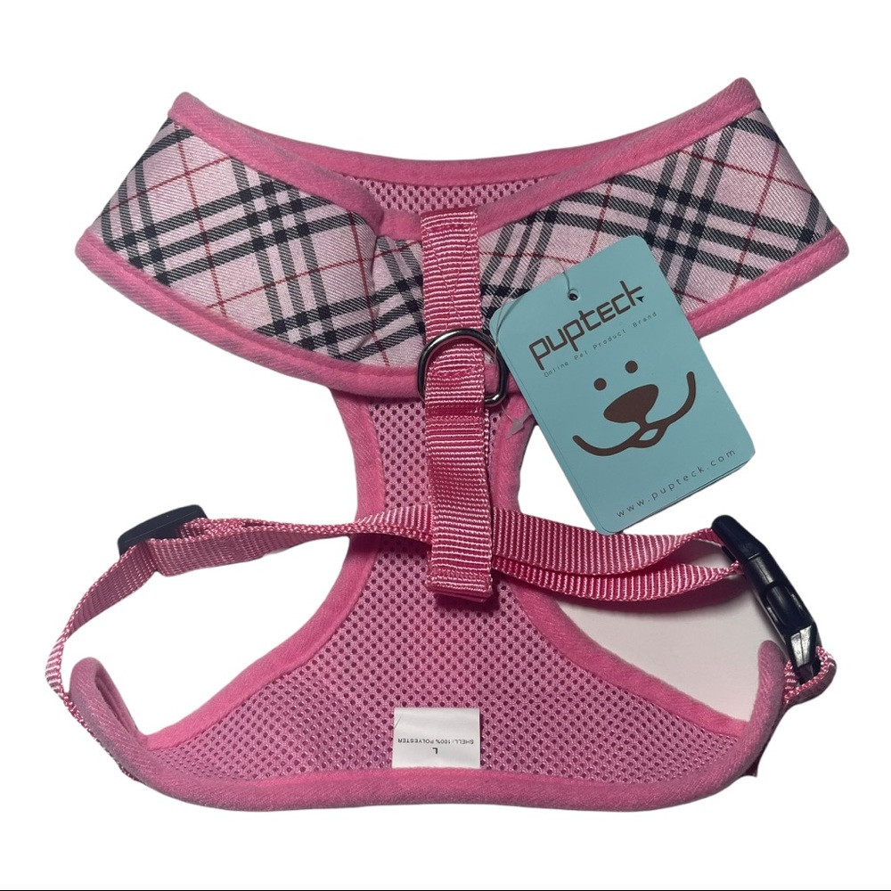 PUPTECH Pink Plaid Dog Harness Size Medium